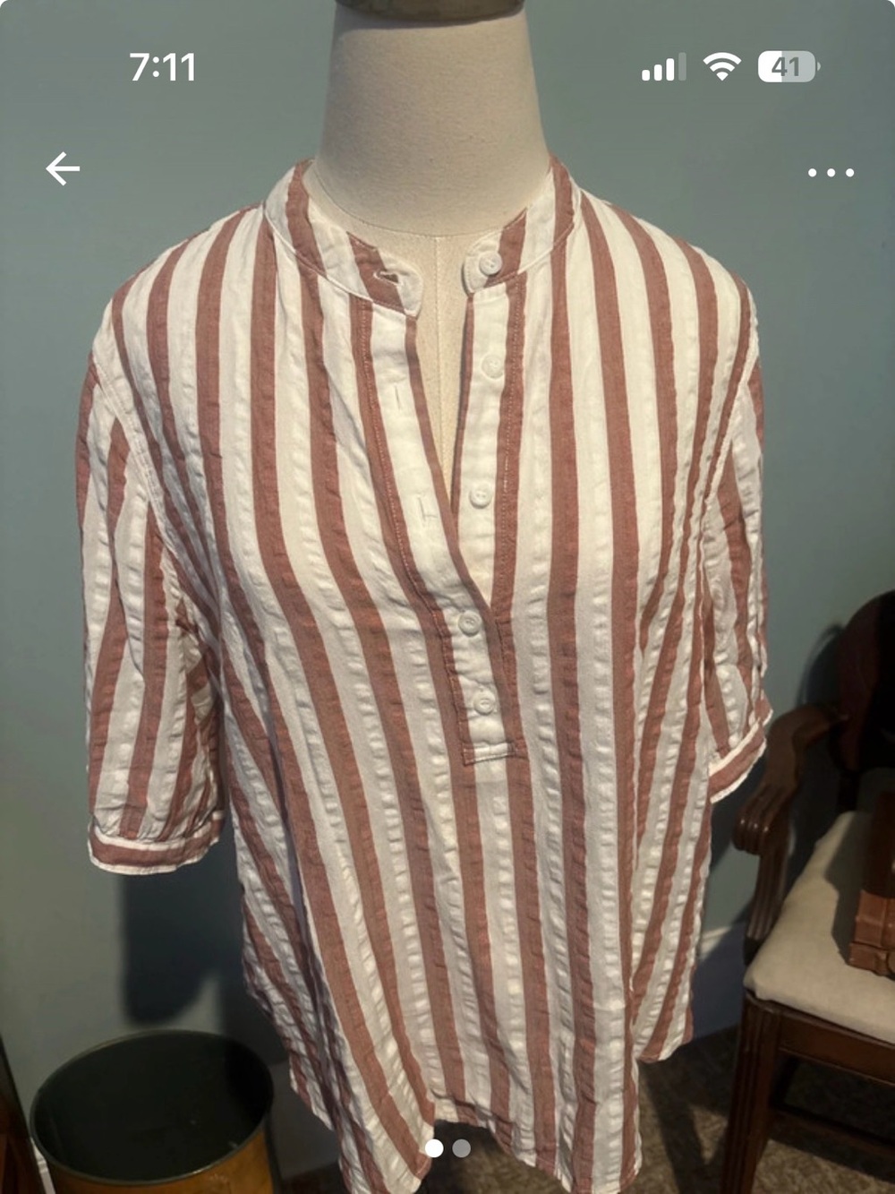 Cloth & Stone Striped Brown and White Linen Blend Women’s Top
